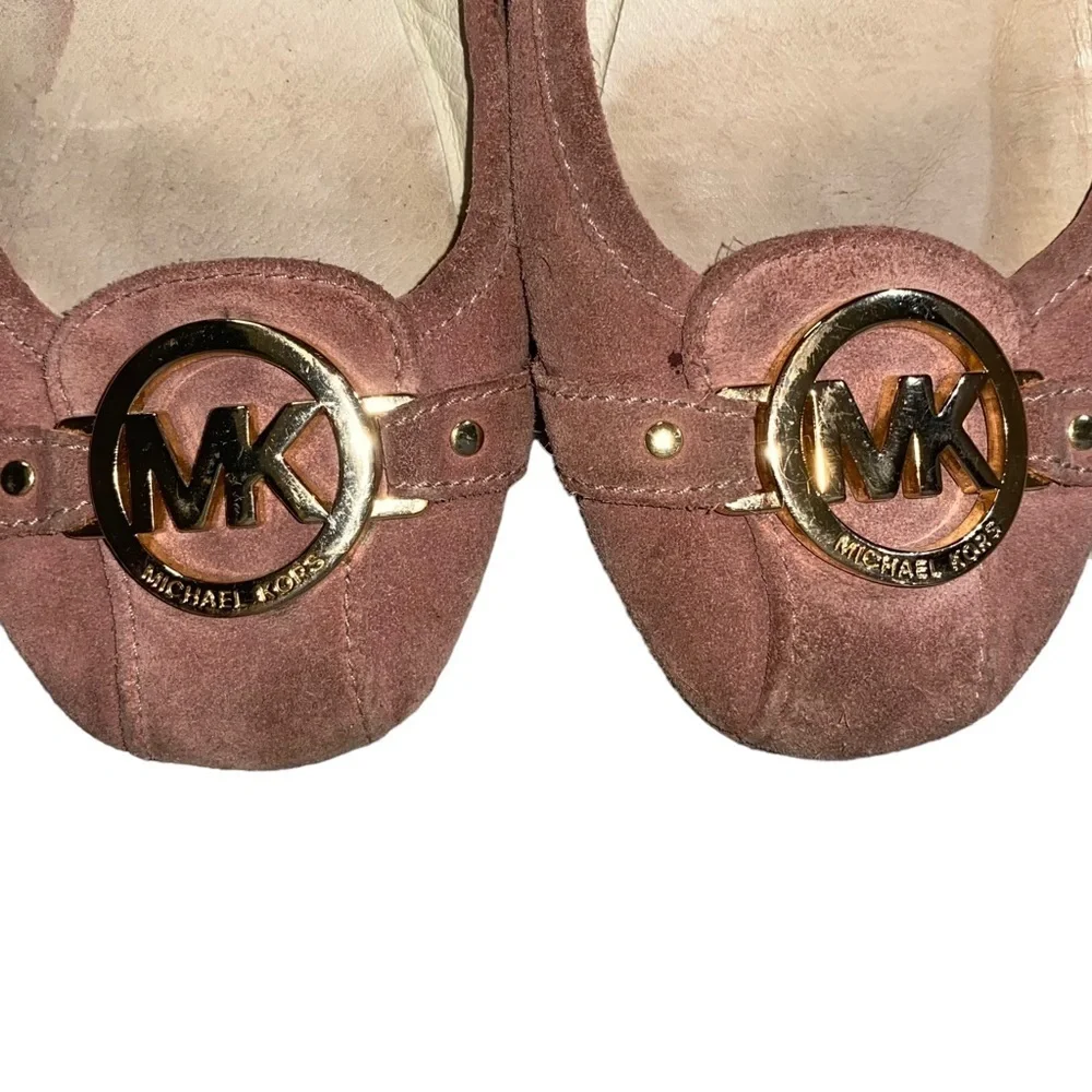 Michael Kors Women’s Mauve Suede Leather Fulton Moccasin Flats 7.5 Gold Logo